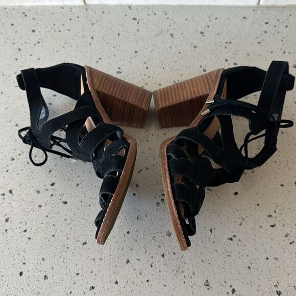 UGG Harris Black Suede Strappy Stacked Block Heeled Sandals Women’s Size 11 EUC - Picture 13 of 16